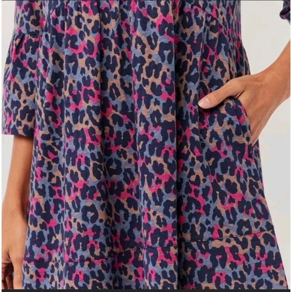 PACT Revive Flutter Sleeve Dress Small Leopard Print Organic Cotton Sustainable - Picture 3 of 16